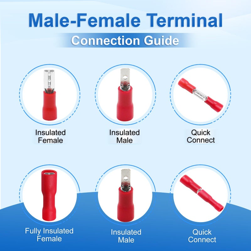 Baomain 100-Pack 0.187" Female Quick Disconnect Spade Terminals, 22-16 AWG 4.8mm (3/16 inch), Fully Insulated Crimp Connectors Red - Image 5